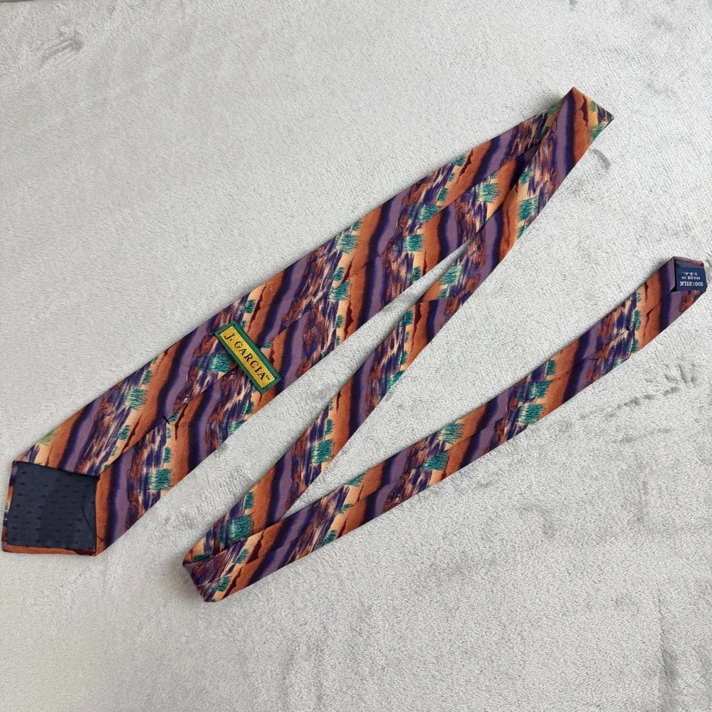 J. Garcia Mens Silk Necktie Abstract Art Purple Orange Blue‎ Made in USA
